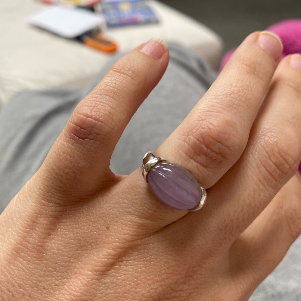 Vtg Sterling Silver Lavender Jade Ring